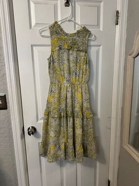 Monteau Yellow and White Floral Tiered Midi Dress